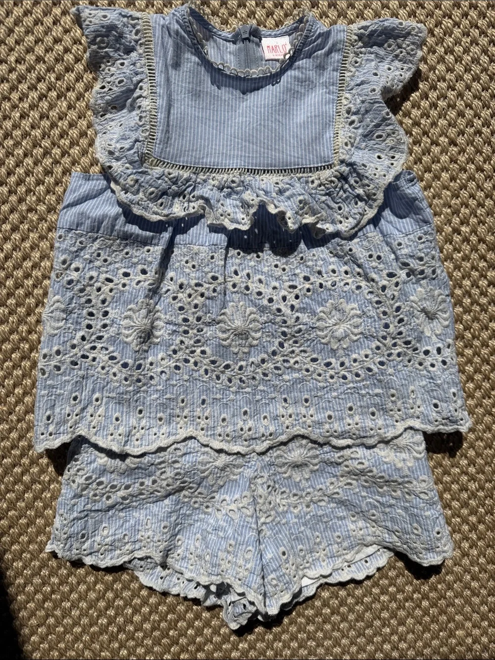 Marlo Kids Girls Light Blue Eyelet Ruffle Two-Piece Matching Set size 3/4 year